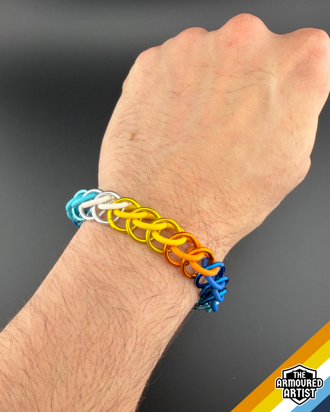 AroAce (Sunset Flag) Stretchy Chainmail Bracelets