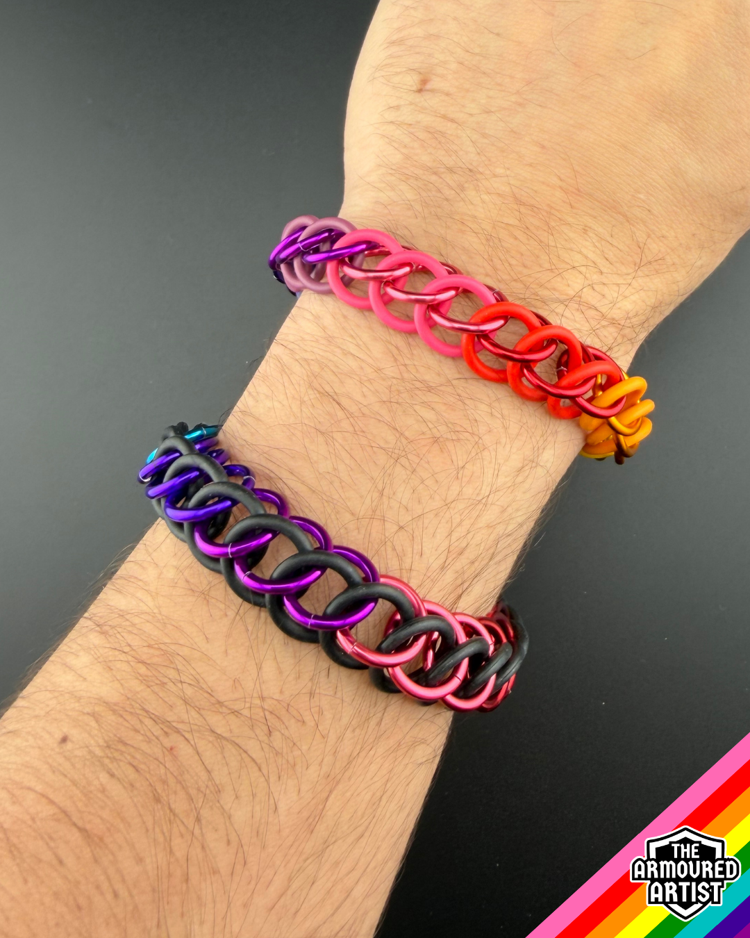 Rainbow (Gilbert Baker Flag) Stretchy Chainmail Bracelets