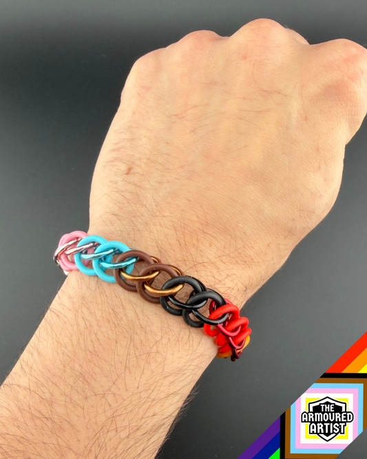 Rainbow (Progress Flag) Stretchy Chainmail Bracelets