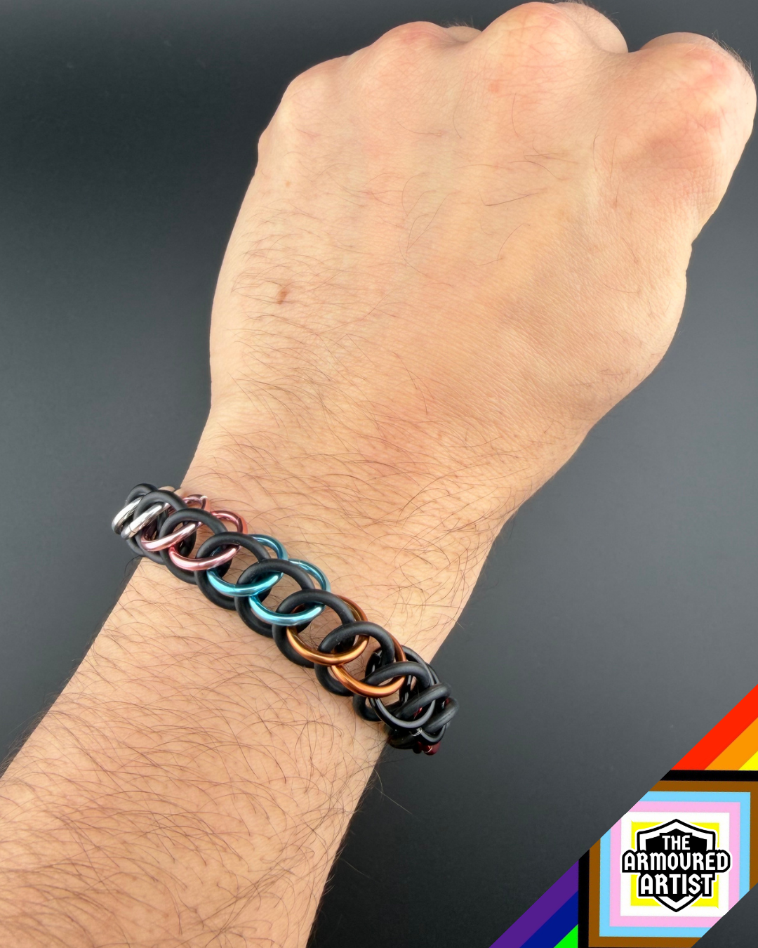 Rainbow (Progress Flag) Stretchy Chainmail Bracelets
